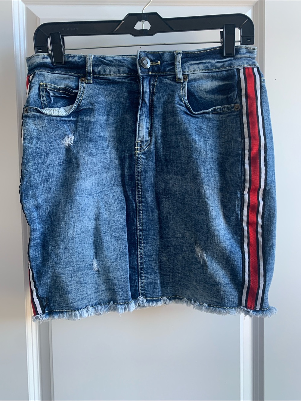 George Blue Denim Mini Skirt with Red Stripe